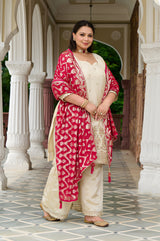 Exclusive Festive - Regal Ivory Embroidered Kurta Set with Contrast Dupatta