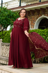 Plus Size Gulnaar Rust Anarkali Set with Sequin Work Dupatta