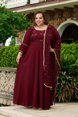 Plus Size Gulnaar Rust Anarkali Set with Sequin Work Dupatta
