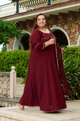 Plus Size Gulnaar Rust Anarkali Set with Sequin Work Dupatta