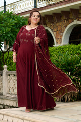 Plus Size Gulnaar Rust Anarkali Set with Sequin Work Dupatta