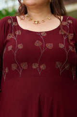 Plus Size Gulnaar Rust Anarkali Set with Sequin Work Dupatta