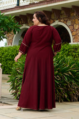 Plus Size Gulnaar Rust Anarkali Set with Sequin Work Dupatta