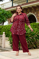 Plus Size Guldaasta Maroon Aari Embroidered Co-ord Set