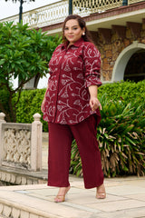 Plus Size Guldaasta Maroon Aari Embroidered Co-ord Set