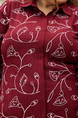 Plus Size Guldaasta Maroon Aari Embroidered Co-ord Set
