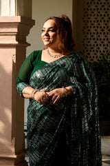Plus Size Emerald Sequin Ready-to-Wear Drape Saree with Stitched Blouse