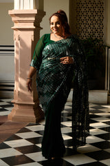 Plus Size Emerald Sequin Ready-to-Wear Drape Saree with Stitched Blouse
