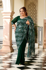 Plus Size Emerald Sequin Ready-to-Wear Drape Saree with Stitched Blouse