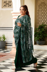 Plus Size Emerald Sequin Ready-to-Wear Drape Saree with Stitched Blouse