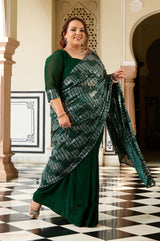 Plus Size Emerald Sequin Ready-to-Wear Drape Saree with Stitched Blouse