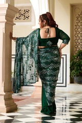 Plus Size Emerald Sequin Ready-to-Wear Drape Saree with Stitched Blouse