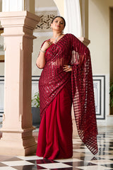 Plus Size Rouge Radiance Timeless Maroon Sequin Ready to Wear Drape Saree