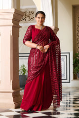 Plus Size Rouge Radiance Timeless Maroon Sequin Ready to Wear Drape Saree