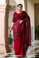 Plus Size Rouge Radiance Timeless Maroon Sequin Ready to Wear Drape Saree