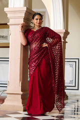 Plus Size Rouge Radiance Timeless Maroon Sequin Ready to Wear Drape Saree