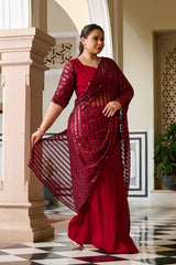 Plus Size Rouge Radiance Timeless Maroon Sequin Ready to Wear Drape Saree