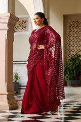 Plus Size Rouge Radiance Timeless Maroon Sequin Ready to Wear Drape Saree