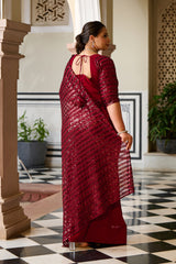 Plus Size Rouge Radiance Timeless Maroon Sequin Ready to Wear Drape Saree