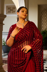 Plus Size Rouge Radiance Timeless Maroon Sequin Ready to Wear Drape Saree