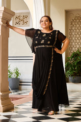 Plus Size Chandni Raatein Black Drape Saree Gown