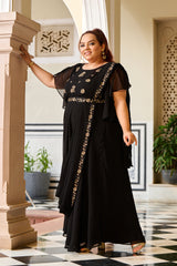 Plus Size Chandni Raatein Black Drape Saree Gown