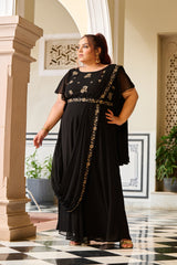 Plus Size Chandni Raatein Black Drape Saree Gown