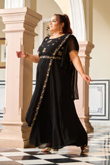 Plus Size Chandni Raatein Black Drape Saree Gown