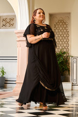 Plus Size Chandni Raatein Black Drape Saree Gown