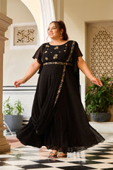 Plus Size Chandni Raatein Black Drape Saree Gown