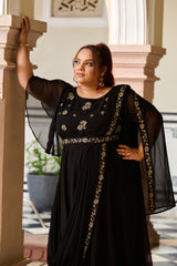 Plus Size Chandni Raatein Black Drape Saree Gown