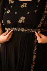 Plus Size Chandni Raatein Black Drape Saree Gown