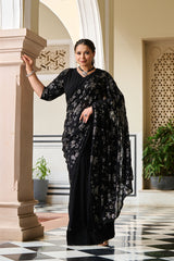Exclusive - Black Sequin Embroidered Ready to Wear Drape Saree