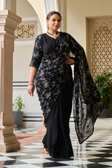 Exclusive - Black Sequin Embroidered Ready to Wear Drape Saree