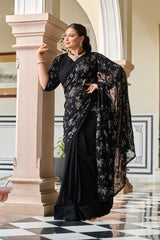 Exclusive - Black Sequin Embroidered Ready to Wear Drape Saree