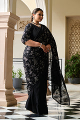 Exclusive - Black Sequin Embroidered Ready to Wear Drape Saree