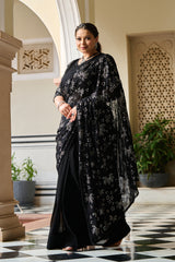 Exclusive - Black Sequin Embroidered Ready to Wear Drape Saree