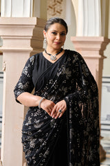 Exclusive - Black Sequin Embroidered Ready to Wear Drape Saree