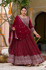 Plus Size Festive Stunner Maroon Majesty Embroidered Lehenga Choli with Dupatta Set