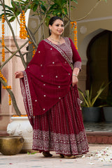 Plus Size Festive Stunner Maroon Majesty Embroidered Lehenga Choli with Dupatta Set