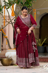 Plus Size Festive Stunner Maroon Majesty Embroidered Lehenga Choli with Dupatta Set