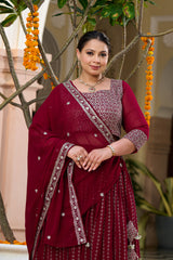 Plus Size Festive Stunner Maroon Majesty Embroidered Lehenga Choli with Dupatta Set