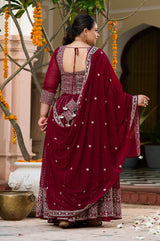 Plus Size Festive Stunner Maroon Majesty Embroidered Lehenga Choli with Dupatta Set