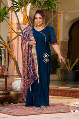 Plus Size Neelika Angrakha Kurta Set with Organza Dupatta