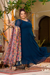 Plus Size Neelika Angrakha Kurta Set with Organza Dupatta