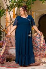 Plus Size Neelika Angrakha Kurta Set with Organza Dupatta