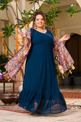 Plus Size Neelika Angrakha Kurta Set with Organza Dupatta