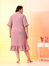 Plus Size Lavender Crinkle Collared Dress