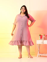 Plus Size Lavender Crinkle Collared Dress