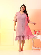 Plus Size Lavender Crinkle Collared Dress